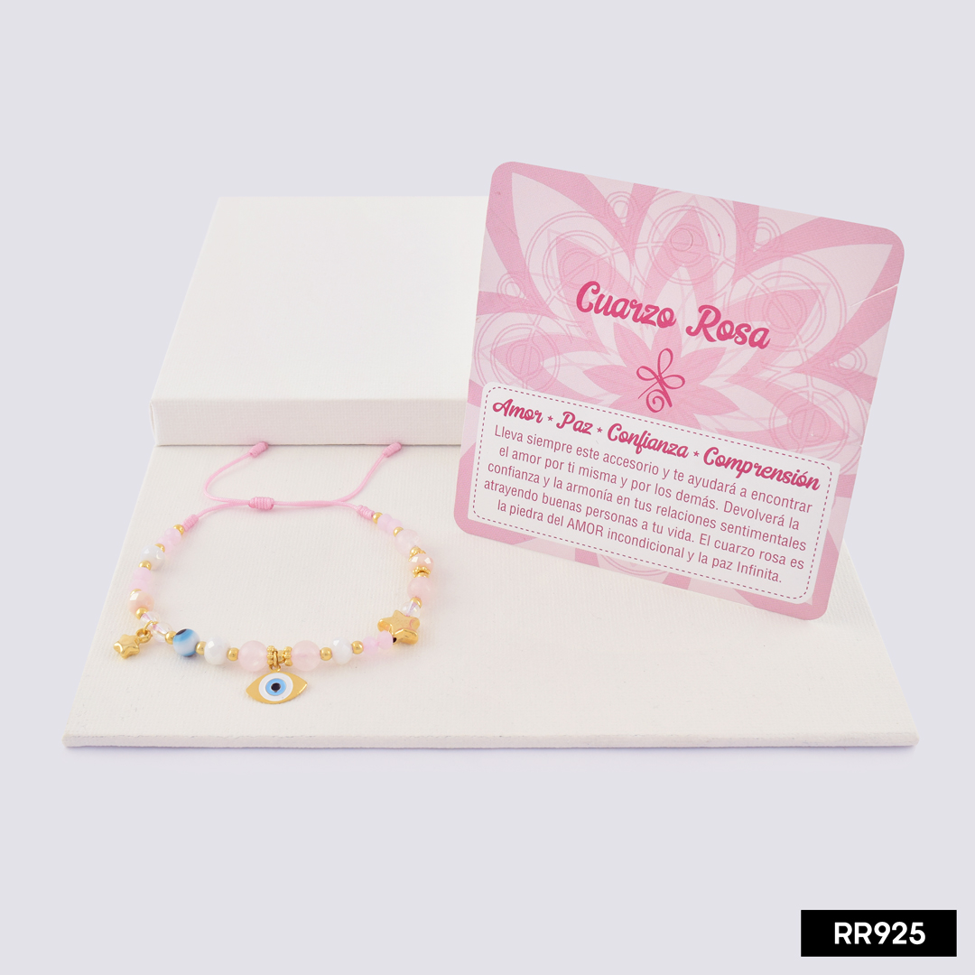 Pulsera cuarzo rosa con ojo