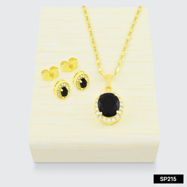 Conjunto de collar y aretes de  piedra negra